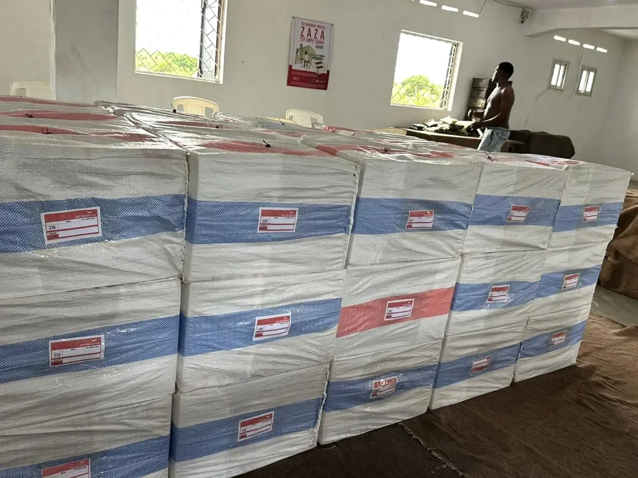 Labeled bales, export-ready
